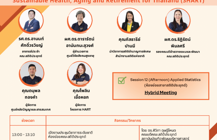 คณะสถิติประยุกต์ สถาบันบัณฑิตพัฒนบริหารศาสตร์ (NIDA) เปิดเวทีเสวนาในหัวข้อ “Sustainable Health, Aging and Retirement for Thailand (SHART)” ภายในงาน “ประชุมวิชาการระดับชาติและระดับนานาชาติ ประจำปี 2568 The 4th NIC-NIDA Conference in 2025”