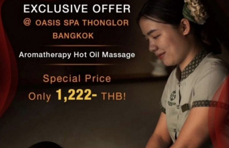 โปรโมชันสุดพิเศษที่ Oasis Spa Thonglor BKK— นวดน้ำมันอโรมาเธอราพีร้อนเพียง 1,222 บาท!