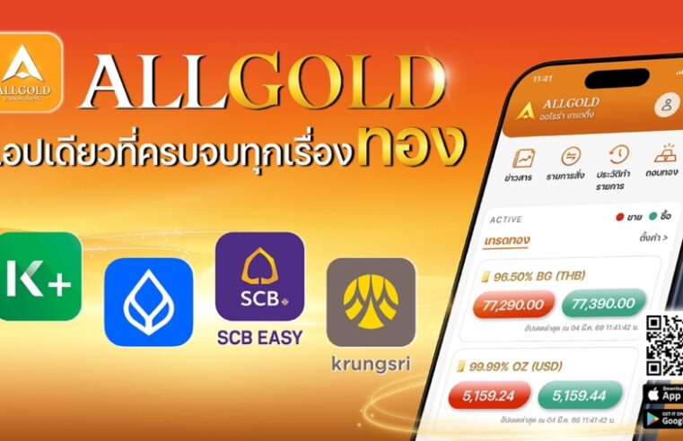 ALLGOLD ผนึกกำลัง 4 ธนาคารชั้นนำ ซื้อ-ขายทองแบบ Real-time ย้ำจุดแข็งหนึ่งเดียวที่มีสาขารองรับมากที่สุด ให้คุณรับทองจริงได้ง่ายใกล้บ้านที่ ‘ห้างเพชรทองออโรร่า’