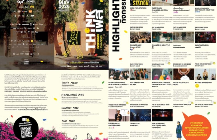 กางแผนที่ลุยอารีย์! “ThinkFest 2026” เทศกาล Creative Hopping 29 – 31 พ.ค.นี้ เลือก เที่ยว เล่น คุย คิด ได้ตามใจคุณ ปักหมุด 4 Landmark หลัก: เช็คลิสต์กิจกรรมวันต่อวัน มาดูกันว่า 4 จุดเช็คอินหลักทั่วย่านอารีย์ มีไฮไลท์อะไรในแต่ละวันบ้าง จะได้วางแพลนถูกวัน!