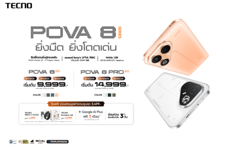TECNO เปิดตัวสมาร์ทโฟนดีไซน์สุดเท่ TECNO POVA 8 Series  พร้อมบุกตลาดไทย ตอบโจทย์คนรุ่นใหม่ วางจำหน่ายแล้ววันนี้
