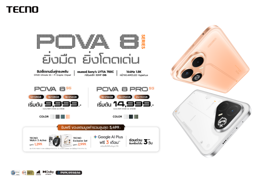 TECNO เปิดตัวสมาร์ทโฟนดีไซน์สุดเท่ TECNO POVA 8 Series  พร้อมบุกตลาดไทย ตอบโจทย์คนรุ่นใหม่ วางจำหน่ายแล้ววันนี้